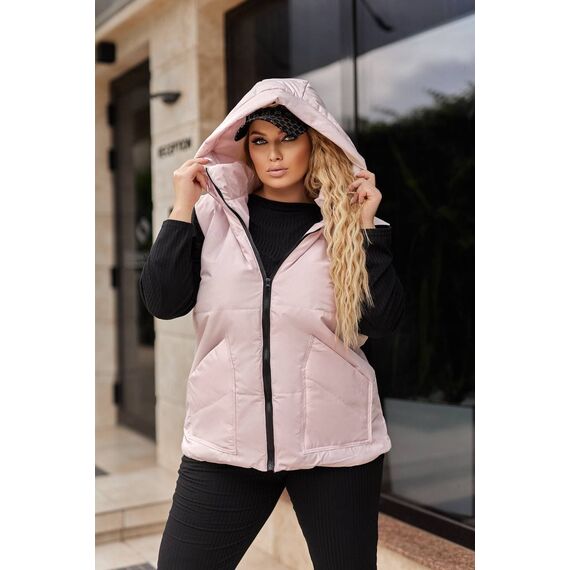 Женская жилетка с капюшоном цвет розовый, Цвет: Розовый, Размер: 60, изображение 4