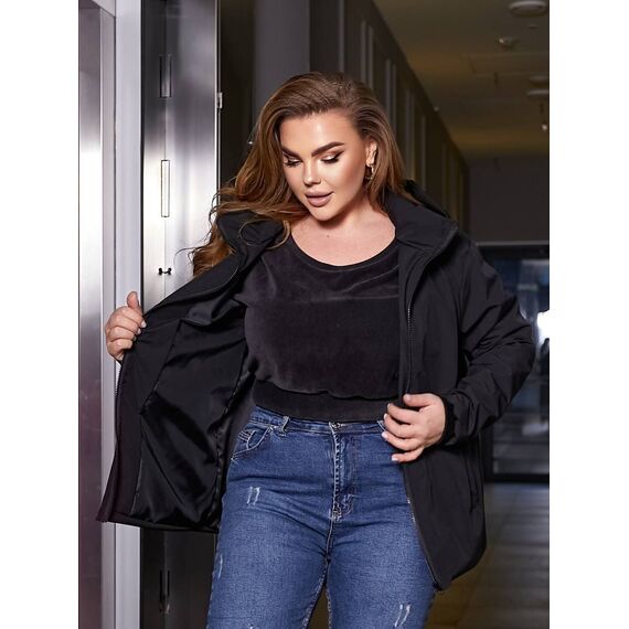 Женская ветровка с капюшоном на подкладке черного цвета, Цвет: Черный, Размер: 60, изображение 2