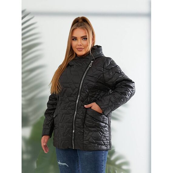 Женская демисезонная куртка цвет черный, Цвет: Черный, Размер: 56, изображение 5