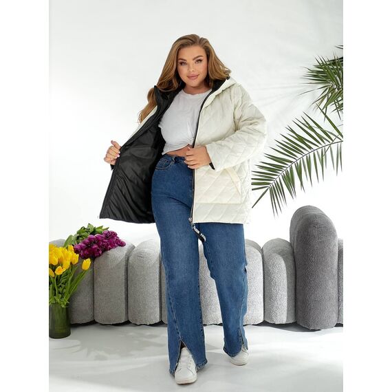 Женская демисезонная куртка молочного цвета, Цвет: Молочный, Размер: 56, изображение 7