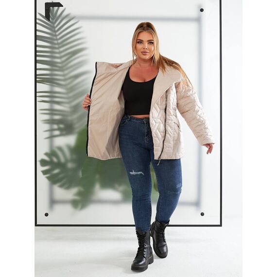 Женская демисезонная куртка цвет молочный, Цвет: Молочный, Размер: 56, изображение 3