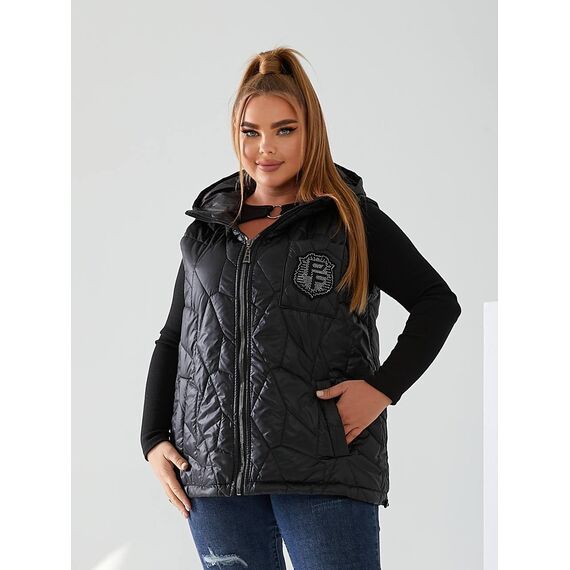 Женская жилетка с капюшоном цвет черный, Цвет: Черный, Размер: 48