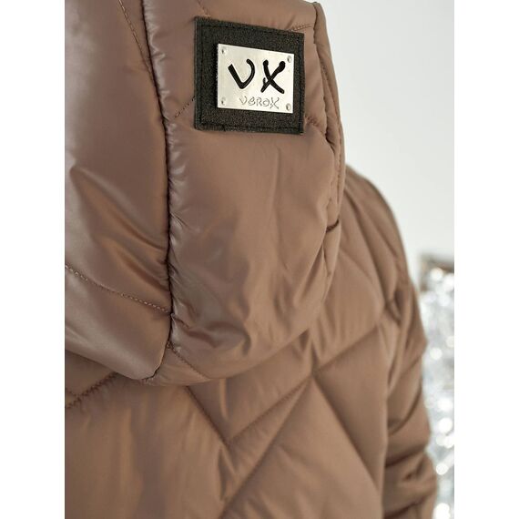 Женская стеганная куртка прямого кроя с накладными карманами цвет мокко, Цвет: Темно-бежевый, Размер: 48, изображение 4