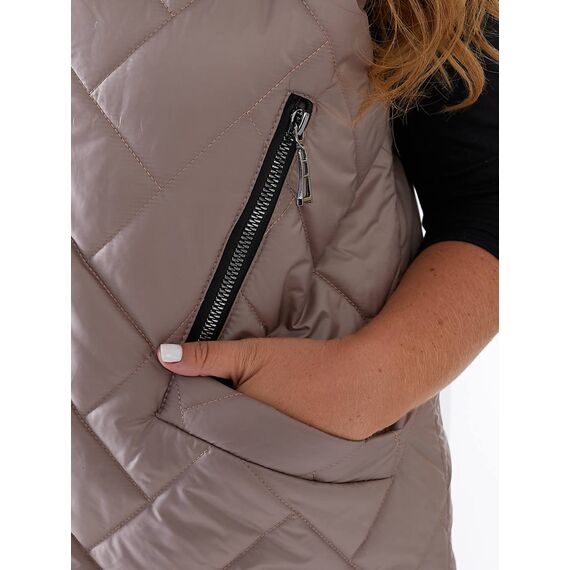 Женская жилетка с капюшоном цвет мокко, Цвет: Темно-бежевый, Размер: 56, изображение 3