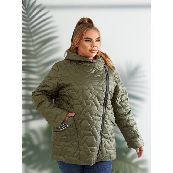 Женская демисезонная куртка цвет хаки, Цвет: Хаки, Размер: 56, изображение 4