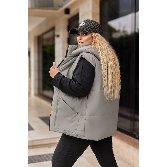 Женская жилетка с капюшоном цвет серо-оливковый, Цвет: Серый, Размер: 48, изображение 3