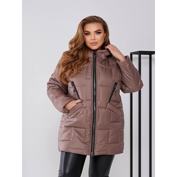 Женская теплая курточка цвет мокко, Цвет: Темно-бежевый, Размер: 52