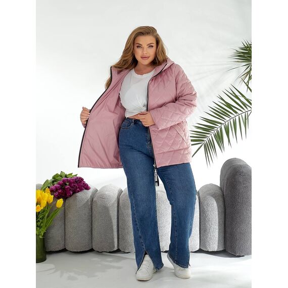 Женская демисезонная куртка розового цвета, Цвет: Розовый, Размер: 56, изображение 2