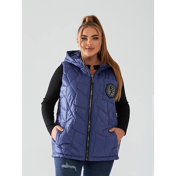 Женская жилетка с капюшоном цвет джинс, Цвет: Светло-синий, Размер: 56, изображение 5