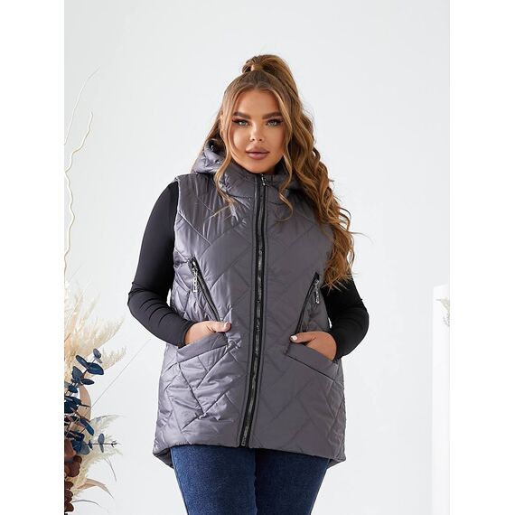 Женская жилетка с капюшоном цвет графит, Цвет: Графитовый, Размер: 56