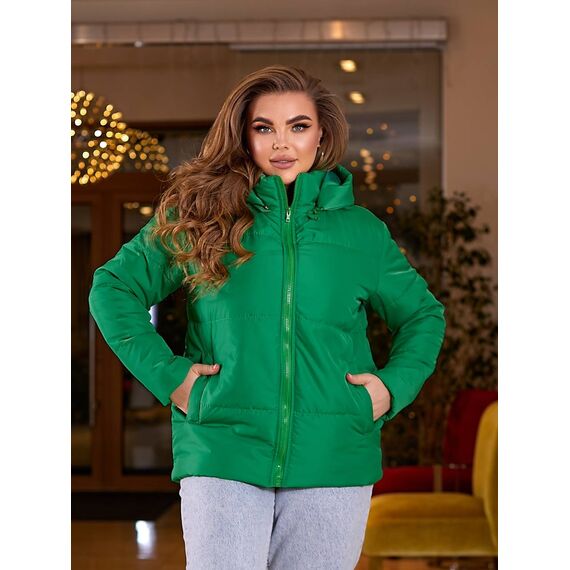 Женская демисезонная куртка цвет трава, Цвет: Светло-зеленый, Размер: 68, изображение 6