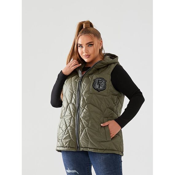 Женская жилетка с капюшоном цвет хаки, Цвет: Хаки, Размер: 56, изображение 4