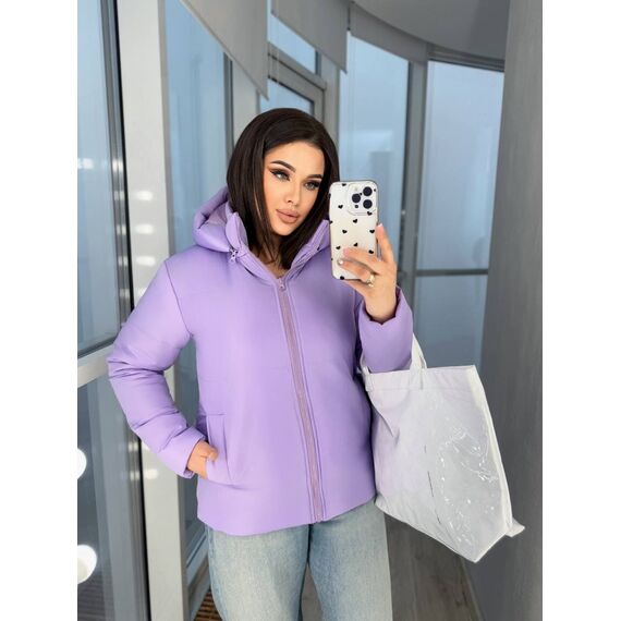 Женская демисезонная куртка сиреневого цвета, Цвет: Сиреневый, Размер: 64, изображение 3