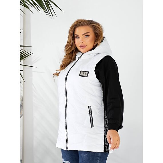 Женская жилетка цвет с капюшоном цвет белый, Цвет: Белый, Размер: 56