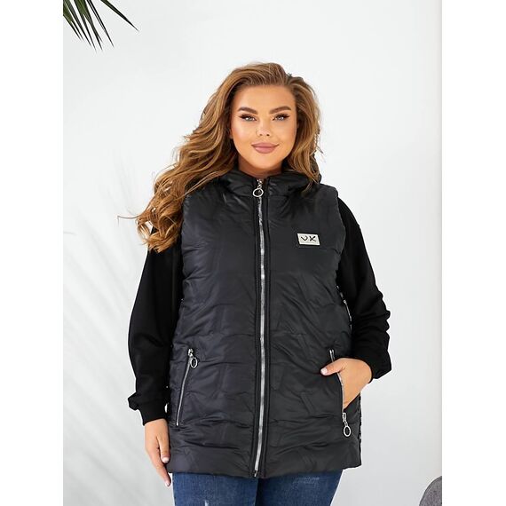 Женская жилетка цвет с капюшоном цвет черный, Цвет: Черный, Размер: 56, изображение 6