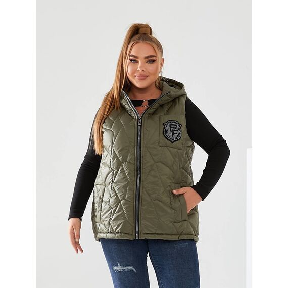 Женская жилетка с капюшоном цвет хаки, Цвет: Хаки, Размер: 56, изображение 2