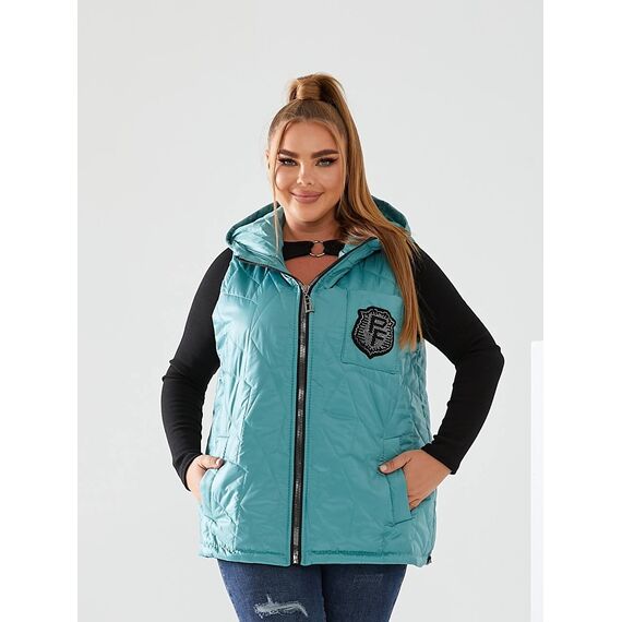 Женская жилетка с капюшоном цвет мята, Цвет: Мятный, Размер: 56, изображение 8