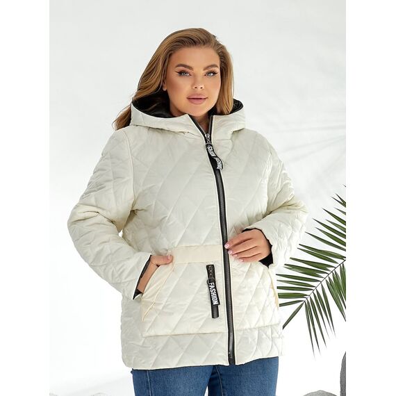 Женская демисезонная куртка молочного цвета, Цвет: Молочный, Размер: 56, изображение 4