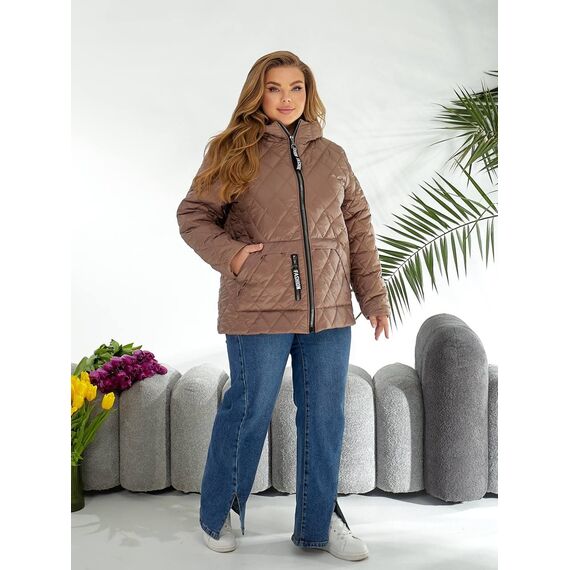 Женская демисезонная куртка цвета мокко, Цвет: Темно-бежевый, Размер: 56, изображение 2