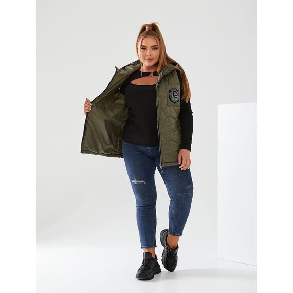 Женская жилетка с капюшоном цвет хаки, Цвет: Хаки, Размер: 56, изображение 6