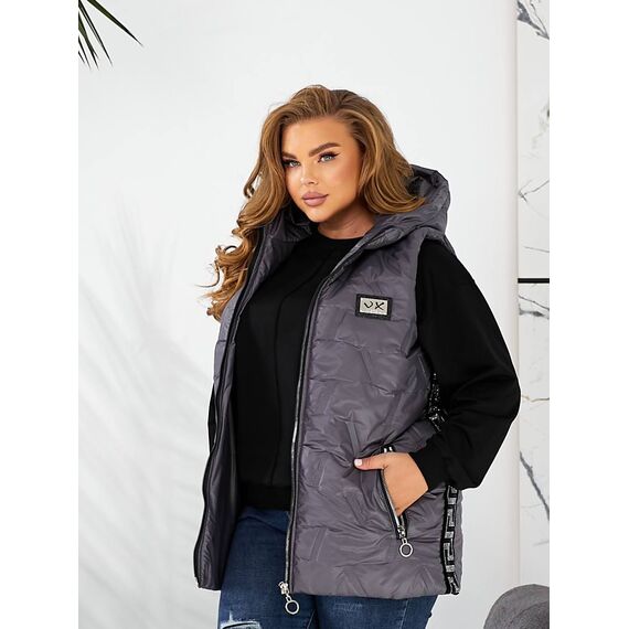 Женская жилетка цвет с капюшоном цвет графит, Цвет: Графитовый, Размер: 56, изображение 8