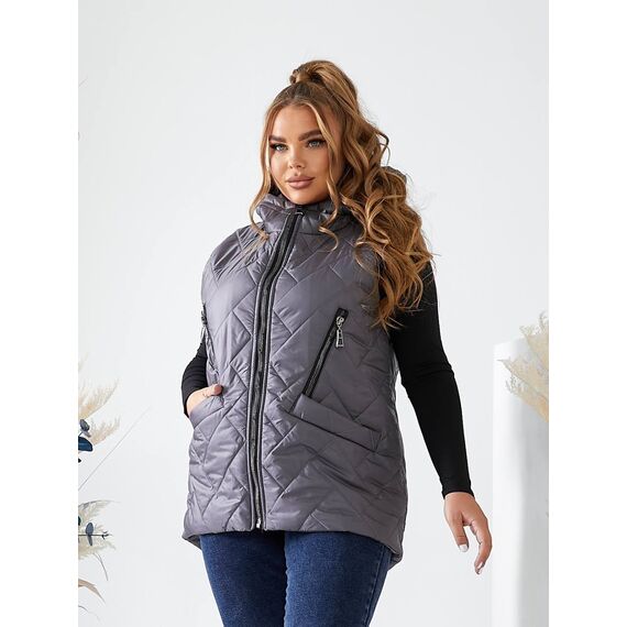 Женская жилетка с капюшоном цвет графит, Цвет: Графитовый, Размер: 56, изображение 5