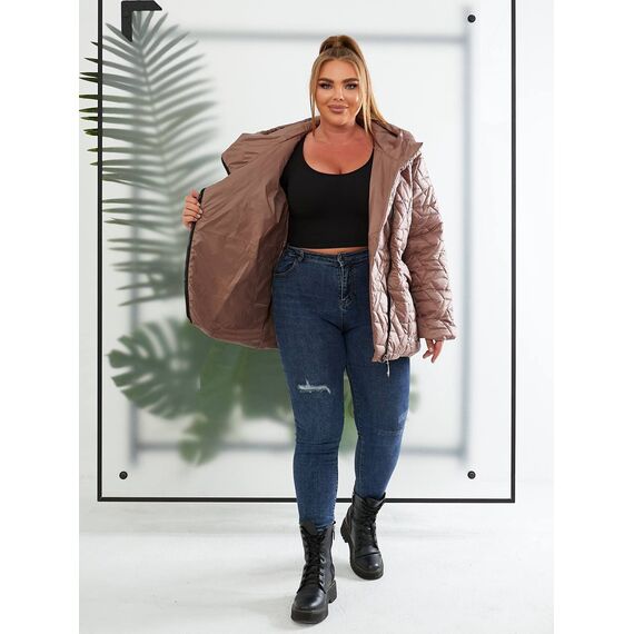 Женская демисезонная куртка цвет мокко, Цвет: Темно-бежевый, Размер: 56, изображение 2