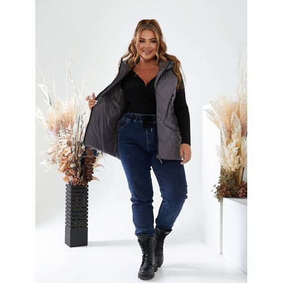 Женская жилетка с капюшоном цвет графит, Цвет: Графитовый, Размер: 56, изображение 7