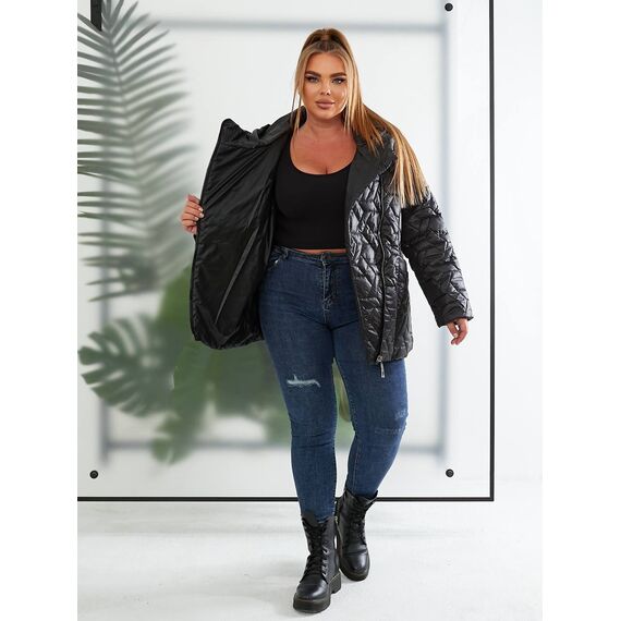 Женская демисезонная куртка цвет черный, Цвет: Черный, Размер: 56, изображение 3