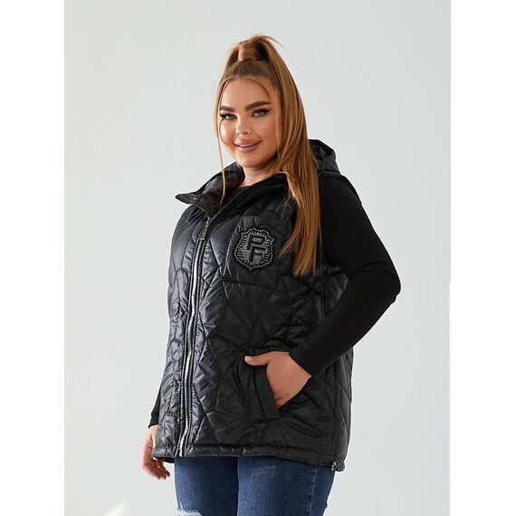 Женская жилетка с капюшоном цвет черный, Цвет: Черный, Размер: 48, изображение 5