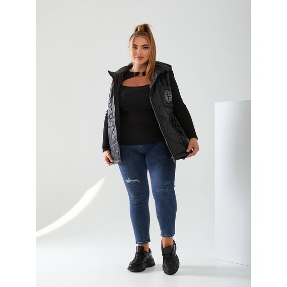 Женская жилетка с капюшоном цвет черный, Цвет: Черный, Размер: 48, изображение 7