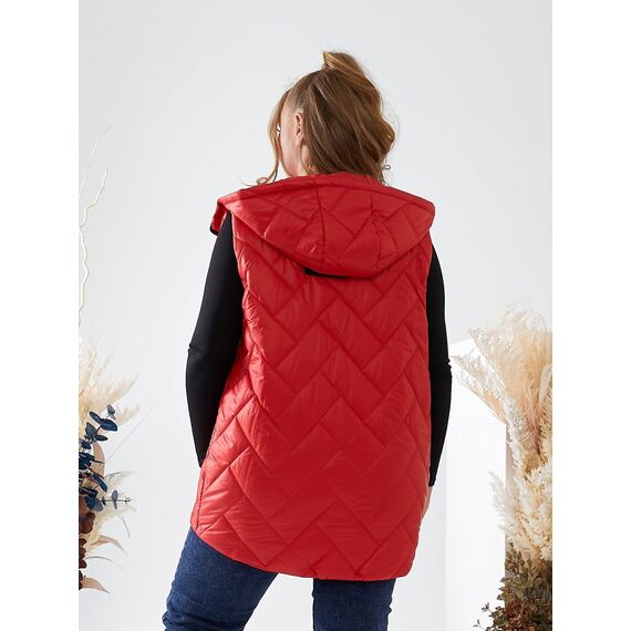 Женская жилетка с капюшоном цвет красный, Цвет: Красный, Размер: 56, изображение 6