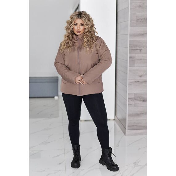 Женская демисезонная куртка цвета капучино, Цвет: Темно-бежевый, Размер: 60, изображение 2