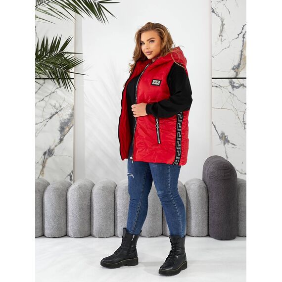 Женская жилетка цвет с капюшоном цвет красный, Цвет: Красный, Размер: 52, изображение 7