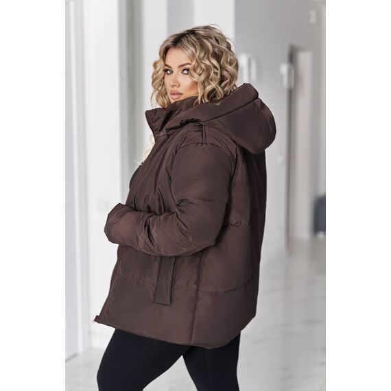 Женская демисезонная куртка цвета шоколад, Цвет: Коричневый, Размер: 52, изображение 2