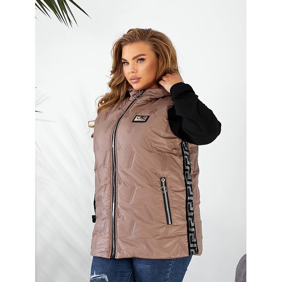 Женская жилетка цвет с капюшоном цвет мокко, Цвет: Темно-бежевый, Размер: 48, изображение 7