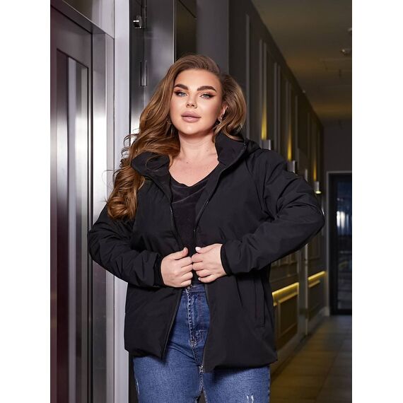 Женская ветровка с капюшоном на подкладке черного цвета, Цвет: Черный, Размер: 60, изображение 3