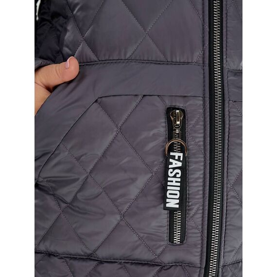 Женская демисезонная куртка цвета графит, Цвет: Серый, Размер: 56, изображение 5