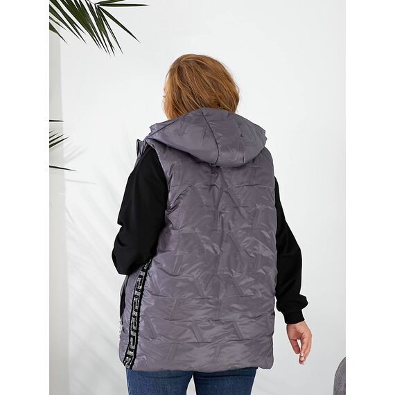 Женская жилетка цвет с капюшоном цвет графит, Цвет: Графитовый, Размер: 56, изображение 4