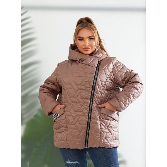 Женская демисезонная куртка цвет мокко, Цвет: Темно-бежевый, Размер: 56