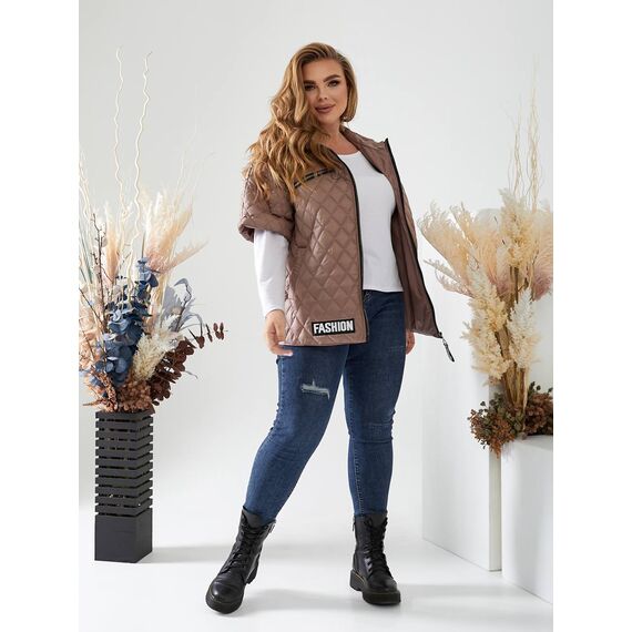 Женская жилетка цвет мокко, Цвет: Темно-бежевый, Размер: 56, изображение 2