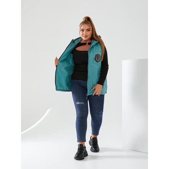 Женская жилетка с капюшоном цвет мята, Цвет: Мятный, Размер: 56, изображение 7