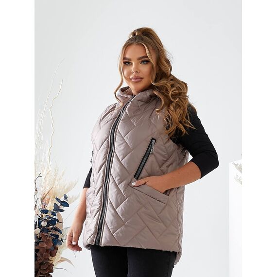 Женская жилетка с капюшоном цвет мокко, Цвет: Темно-бежевый, Размер: 56, изображение 2