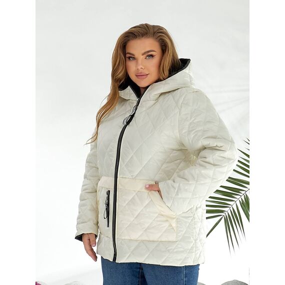 Женская демисезонная куртка молочного цвета, Цвет: Молочный, Размер: 56, изображение 2