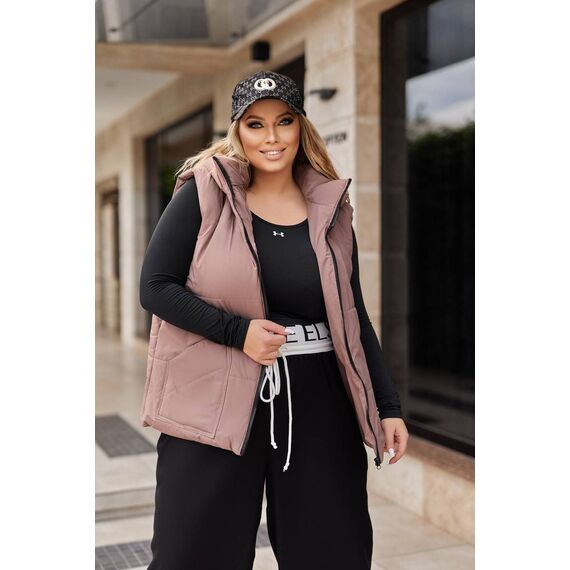 Женская жилетка с капюшоном цвет шоколадный, Цвет: Коричневый, Размер: 52, изображение 4