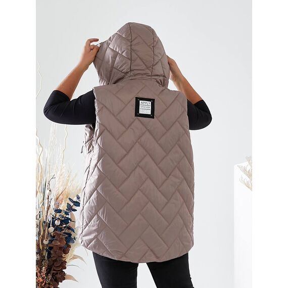 Женская жилетка с капюшоном цвет мокко, Цвет: Темно-бежевый, Размер: 56, изображение 6