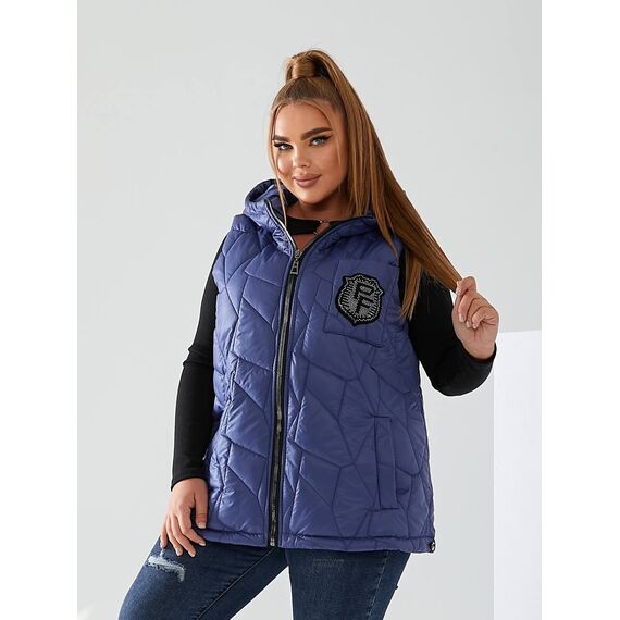 Женская жилетка с капюшоном цвет джинс, Цвет: Светло-синий, Размер: 56, изображение 6