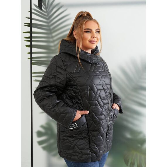 Женская демисезонная куртка цвет черный, Цвет: Черный, Размер: 56, изображение 2