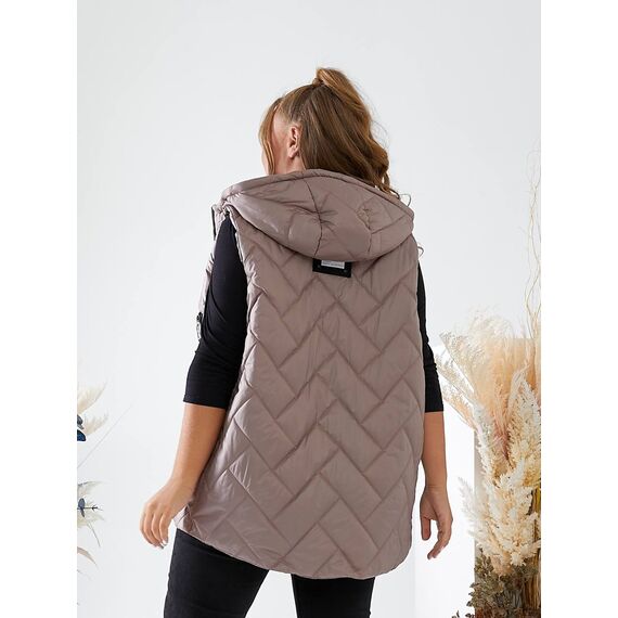 Женская жилетка с капюшоном цвет мокко, Цвет: Темно-бежевый, Размер: 56, изображение 5