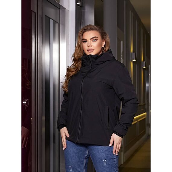 Женская ветровка с капюшоном на подкладке черного цвета, Цвет: Черный, Размер: 60